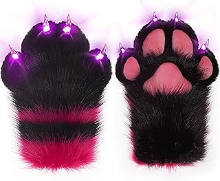 Cosplay Furry LED Paw Gloves Fursuit Light Up Animal Claw Decompression Toys Halloween Party Accessories Adults