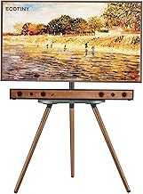 Tripod Easel TV Stand for 43–65 Inch TVs, Height Adjustable Swivel Floor Stand with Wood Shelf and Cable Management, VESA 400x400, Minimalist Black Walnut