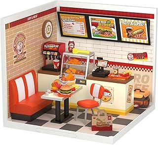 DIY Miniature Plastic House Building Set Toys Playset with LED Suitable for Mini Figures Construction Toys Diorama Kit Gifts for Teens Adults (Yum Yum Burgers)