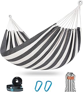 Lazy Daze Hammocks Double Brazilian Cotton Hammock, Extra Large Portable Outdoor Camping Hammock with Tree Straps & Travel Bag for Backyard Patio Poolside Indoor, 550lbs Capacity, Black & White
