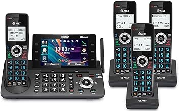 AT&T 4-Handset DECT 6.0 Cordless Home and Business Phone with Answering Machine, 5" Color Display, One-Touch Shortcut, Conference, Intercom, Smart Call Blocker, Bluetooth Connect to Cell: DLP73490