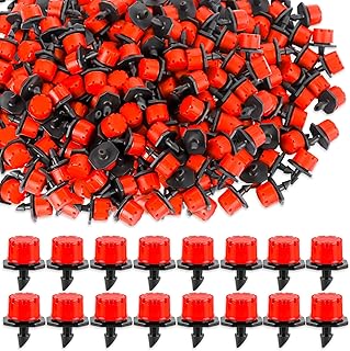 Adjustable Drip Irrigation Emitters, 120PCS 1/4 Inch Water-Saving Sprinklers - 360° Adjustable red Nozzle for Potted Plants, Greenhouse, Lawn - Easy Connect & Clog-Resistant (120, Red)