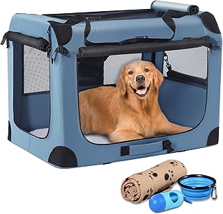 Petprsco Soft Collapsible Dog Crate, 40 inch Portable Dog Crates for Large Dogs, XL Dog Crate for Travel, 3 Door Foldable Pet Kennel with Durable Mesh Windows Indoor & Outside