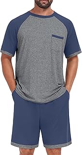 Mens Pajamas Set Lightweight Summer Pjs Sleepwear Soft Comfy Short Sleeve Loungewear With Pocket (S-4X)