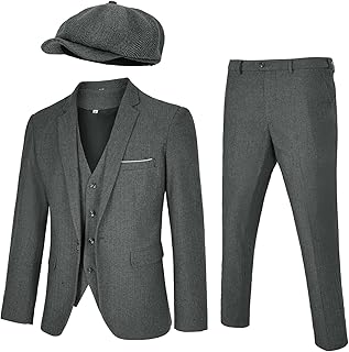 Men's 4 Piece 1920s Suit One Button Vintage Suit,Jacket Vest Pants with Hat