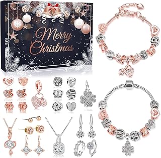 Advent Calendar Charm Bracelet 2025 for Teenage Girls Women, 24 Days Jewelry Necklace Bracelets Making Kit - Christmas Countdown Gifts for Teen Girl Daughter, Girlfriend, Wife, Mom (Rose Gold)