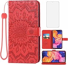 Phone Case for Samsung Galaxy A10e Wallet Cases with Tempered Glass Screen Protector and Leather Magnetic Flip Cover Card Holder Stand Cell Accessories Glaxay A 10e Gaxaly 10ae S102DL Women Men Red