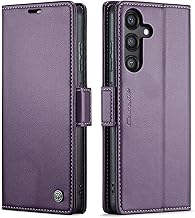 QLTYPRI Wallet Case for Samsung Galaxy S25, Premium PU Leather Magnetic Flip Folio Case with RFID Blocking Credit Card Slots Kickstand Shockproof Protective Phone Cover - Purple