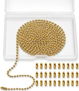 33 Feet Ball Chain Necklace, 2.4mm Ball Bead Chain with 30 Pieces Connectors Clasps,Metal Ball Chain for Dog Tag, Ceiling Fan Pull Chain Extender, Jewelry Making Kit, DIY Crafts (Gold)