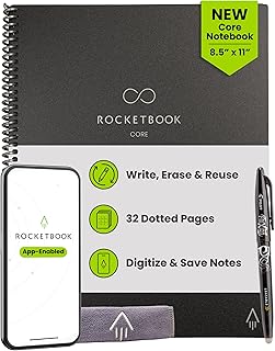 Rocketbook Core Reusable Smart Notebook, Dot Grid Pages For School, Work and Creative Projects, Letter Size 8.5x11, Black - Premium