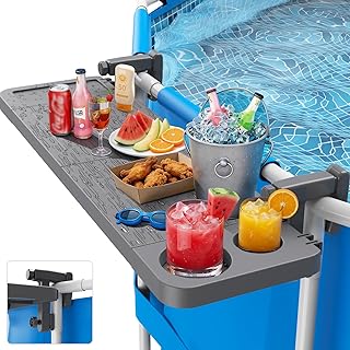 Pool Bar for Above Ground Pool, Swim Up Bars for Pool, 47" x 12" Pool Side Table with 90 lbs Capacity, Poolside Bar Clip-On Foldable Tabletop Easy Install
