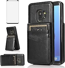 Asuwish Phone Case for Samsung Galaxy S9 with Tempered Glass Screen Protector and Credit Card Holder Wallet Cover Stand Leather Cell Accessories Glaxay S 9 Edge 9S GS9 Cases Women Men Black