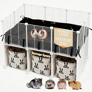 MEEXPAWS Guinea Pig Cages Small Animal Playpen with Waterproof PVC Liner & Storage Space, C&C Cage for Guinea Pigs, Hedgehog, Hamsters, Ferrets,Indoor Enclosure Wire Yard Playpen