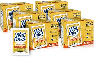 Wet Ones Antibacterial Hand Wipes Singles, Tropical Splash Wipes, Individual Wipes, Antibacterial Wipes, Hand Wipes Individually Wrapped, 24ct (6 pack)