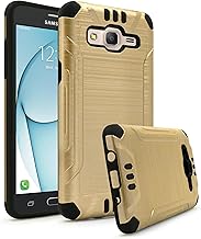 Galaxy On5 Case, Bastex Dual Layer Slim Fit Hybrid Black Rubber Silicone Cover Hard Plastic Gold Brushed Metal Design Case for Samsung Galaxy On5 G550