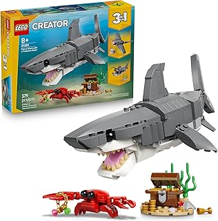 Creator Fierce Shark with a Treasure Chest Building Toy for Boys & Girls - Kids Build a Shark, Fish, or Manta Ray Animal Figure - Bedroom or Shelf Decor for Ages 8+ - 31381