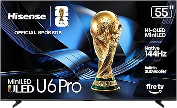 55" U6 Pro Series Mini‑LED ULED 4K UHD HDR Gaming AI Smart Fire TV (55U6SF Pro, 2026 New) – Hi-QLED, Native 144Hz, Motion Rate 480, Dolby Vision IQ,· Atmos, HDR10+, Glare-Free, Alexa+