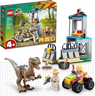 Jurassic Park Velociraptor Escape 76957 Learn to Build Dinosaur Toy for Boys and Girls; Gift for Kids Aged 4 and Up Featuring a Buildable Dinosaur Pen, Off-Roader Vehicle and 2 Minifigures