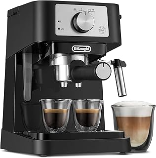 Stilosa Manual Espresso Machine, Compact Coffee Maker, 15 Bar Pump Pressure, Manual Milk Frother Steam Wand for Authentic Single & Double Espresso, Lattes & Cappuccinos, Tamper Included