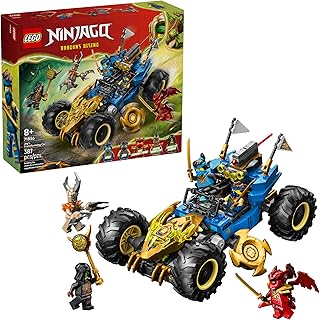 NINJAGO Jay’s Transforming Car Building Toy for Boys & Girls - Toy Car W/2 Play Modes for Kids, Ages 8+ - W/Jay, NYA, Dragon Form Kai, & 2 More Minifigures - Gift Idea for Birthdays - 71856
