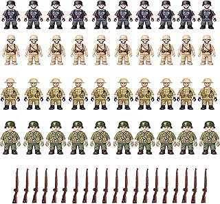 WW2 Army Men 40 Pcs Set -Compatible with Major Building Bricks ，10 US, 10 British, 10 French, 10 German Soldiers - for Dioramas & War Games