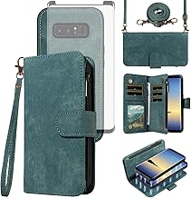 Asuwish Phone Case for Samsung Galaxy Note 8 Zipper Wallet Detachable Magnetic Cover with Tempered Glass Screen Protector Crossbody Lanyard Strap Card Holder Slot Note8 Not S8 Gaxaly Women Girls Blue