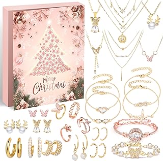 2025 Jewelry Advent Calendar Christmas for Women, Fashion Bracelet Necklace Ring Earrings, 24 Days Countdown Holiday, Christmas Surprise Gift for Daughter, Girlfriend, Wife, Mom (pink)