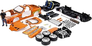 Jada Toys Fast & Furious Brian & Toyota Supra, 1:24 Scale Build n' Collect Die-Cast Model Kit with 2.75" Die-Cast Figure, Orange