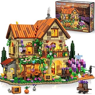 Lavender Cottage House Building Set with Lights, 1960 PCS Cozy Lavender Flower Garden Home Decor, Romantic Manor Construction Collection Building Kit, Gift for Adults Teens Boys Girls 12+