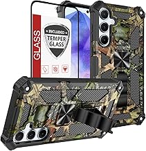 for Samsung Galaxy A17 5g Case w/Tempered Glass Screen Protector(Full Coverage),Galaxy A17 Case [Full-Body][15FT Mil-Grade][Built-in Kickstand] Car Magnetic Protective Cover Women Man Tree Camo Hunt