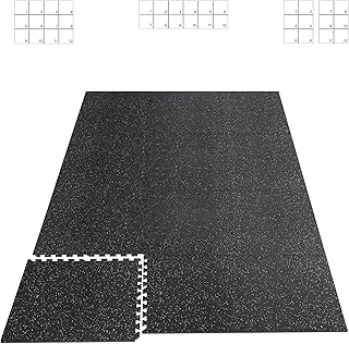 HAPBEAR 0.56'' Thick 12 Pcs 48 Sq Ft Exercise Equipment Mats - High-Density Rubber Top EVA Foam Interlocking Mats, 24x24in Tiles, Heavy-Duty Treadmill Mat for Hardwood Floors, Home Gym Mat