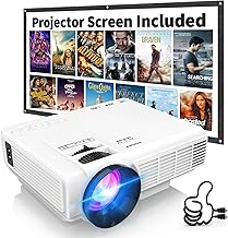 1080P Mini Projector with Screen, Portable Home Theater Movie Projector with Two-Way Bluetooth, HDMI/USB Input for Smartphone/TV Stick, Ideal for Indoor & Outdoor Use, White