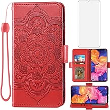 Asuwish Compatible with Samsung Galaxy A10e Wallet Case and Tempered Glass Screen Protector Leather Flip Credit Card Holder Stand Cell Phone Cover for Glaxay A 10e Gaxaly 10ae S102DL Women Men Red