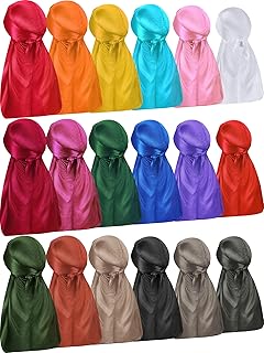 18 Pcs Silky Durag Headwraps Dorag for Men Women Waves Durags Pack with Long Tail and Wide Straps 18 Colors(Assorted Color)