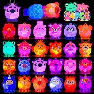 ChildFun Party Favors for Kids, 24 PCS Light UP 3D Animal Suction Pop Fidget Toys, Glow in The Dark Party Supplies, Goodie Bags Stuffers for Kids, Pinata Stuffers, Suction Toys for Toddler