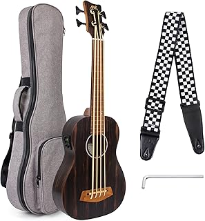Electric Bass Ukulele,AKLOT Baritone Fretless Ukelele Bass Uke 30 inch Ebony African Blackwood Professional E-A-D-G with Gig Bag Strap for Beginner Advanced