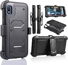A10E Case, for Samsung Galaxy A10E Full Body Armor Rugged Holster Defender Hybrid Tough Case with 360 Swivel Belt Clip Kickstand & Built in Screen Protector (Black)