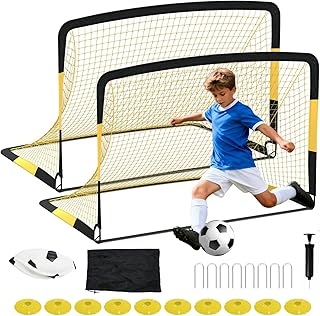 6x4 ft Soccer Goal Set, 2-Pack Pop Up Kids Soccer Goals Set for Backyard, Portable Soccer Goal for Youth Players, with Soccer Ball, Cones, Ground Stakes & Carrying Bag, for Indoor Outdoor Practic