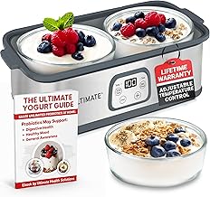 Ultimate Probiotic Yogurt Maker with Adjustable Time & Temperature Control, Make Trillions of Probiotics for Better Gut Health, Two 1-Quart Containers for Larger Batches, ULTIMATE LIFETIME WARRANTY