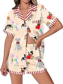 Ekouaer Womens Silk Satin Pajamas Set Animals Print Pjs Button Down Short Sleeve Lounge Set 2 Piece Sleepwear