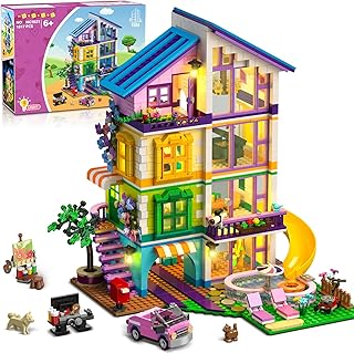 Girls House Building Set with LED Light - 1317 PCS Friends Villa Block Toy with Car and Pool, Garden 4 Floor Building Kit for Role Play, Birthday Gift for Girls Boys Kids Ages 8-14+