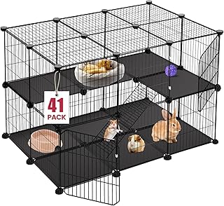 VISCOO 41 Panels Pet Playpen, 35.4" L x 23.6" W x 23.6" H Small Animal Playpen with 2 Doors, C&C Cage for Guinea Pigs,Rabbit,Bunny,Hedgehogs, Puppy Play Pen Indoor Outdoor, Two-Story Chicken Play Pen