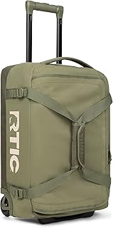 Road Trip Rolling Duffle Bag with Wheels for Men and Women, Traveling Tote for Camp, Travel, Gym, Weekender, Camping, Overnight Carry On, Sports, Spacious, Water Resistant, Medium, Olive & Beach