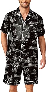 Ekouaer Mens Pajamas Set Silk Satin Sleepwear Short Sleeve Button Down Pjs Set 2 Piece Loungewear with Pockets S-XXL