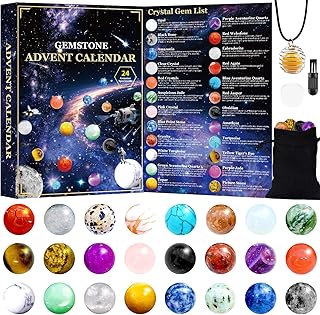 Gemstone Advent Calendar 2025, Crystal Advent Calendar, Healing Rocks, 24 Day Calendar with Gem Keychain Necklace for Xmas Home Office