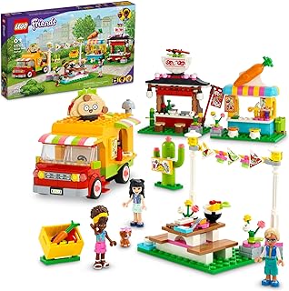 Friends Street Food Market 41701; New Food-Play Building Kit Promotes Imaginative Play; Includes Emma and Kitten Toy; Birthday Gift for Kids Aged 6+ (592 Pieces)
