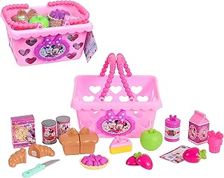 Disney Junior Minnie Bow-Tique Bowtastic Shopping Basket Set with Pretend Food and Accessories, Pretend Play, Kids Toys for Ages 3 Up by Just Play