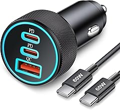 67W 3-Port Super Fast Type C Car Charger USB C for Samsung Galaxy S26 S25 S24 S23 S22 Ultra, iPhone 17/Air/16/15 Pro Max, Android, PD/QC Car Phone Adapter Accessories for Men Women + 3FT USB-C Cable