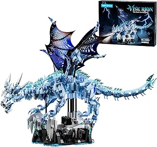 Mechanical Dark Ice Dragon Building Block Set with Hand Crank Motion Movable Head, Wings & Limbs Fantasy Dragon Model Kit for Teens & Adults