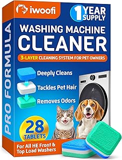 Washing Machine Cleaner Tablets for Pet Owners Pro – Front & Top Load HE Washers – Removes Pet Hair Buildup Eliminates Odors & Residue – 28 Tablets 1-Year Supply – Septic Safe Deep Clean